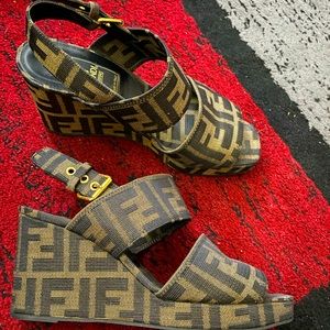 Vintage fendi zucca scarpe wedge heels